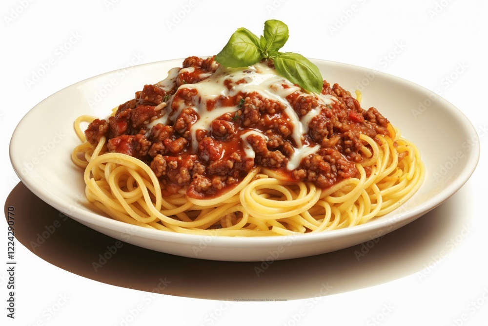 Plate of spaghetti with Bolognese sauce, topped with melted cheese and fresh basil leaves. Food photography for Italian cuisine blogs, restaurant marketing, pasta recipe websites. Culinary richness.
Plate of spaghetti with Bolognese sauce, topped with melted cheese and fresh basil leaves. Food photography for Italian cuisine blogs, restaurant marketing, pasta recipe websites. Culinary richness.