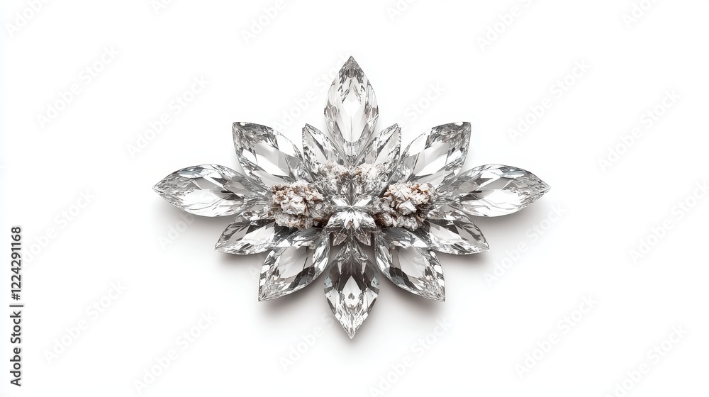 Crystal cluster forming a flower shape, isolated on white background. Ideal for luxury, elegance, or jewelry designs. Crystal cluster forming a flower shape, isolated on white background. Ideal for luxury, elegance, or jewelry designs.