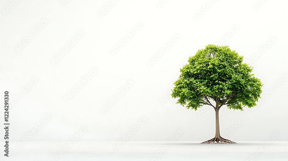 Obraz premium Vibrant Green Tree with Lush Foliage Against Minimalist White Background in Studio Setting Awareness strength focus