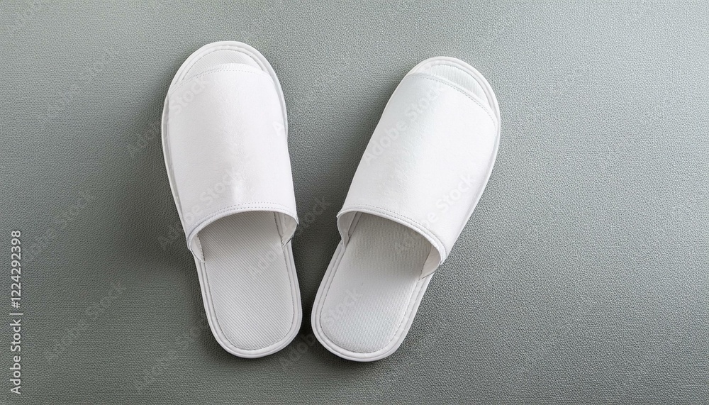 Obraz premium Pair of blank white home slippers, design mockup. House plain flops mock up template top view. Generated image