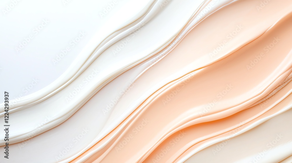 Obraz premium Abstract wavy pattern in soft pastel shades of white and peach, creating a modern background texture.