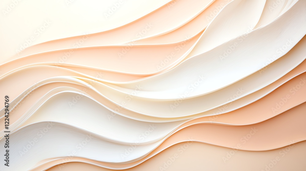 Obraz premium Elegant abstract paper wave layers in soft beige and white, creating a calm and textured background design for creative projects.