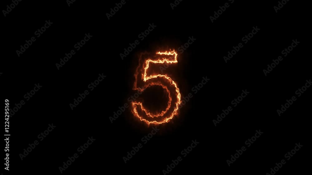 10 seconds countdown timer animation with alpha channel. Neon light numbers set from 0 to 10, laser ray appears on black background