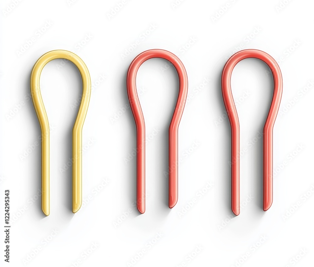 Three colorful plastic push pins isolated on white. Three colorful plastic push pins isolated on white.