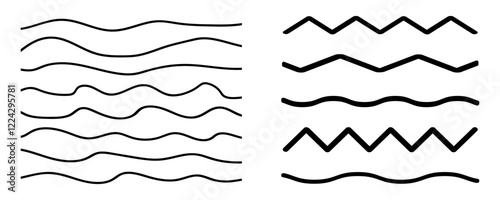 Wavy curve zig zag line pattern. Black underlines  Vector illustration.  smooth end squiggly horizontal curvy squiggles on white background.