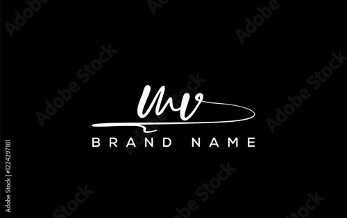 MV letter beauty handwriting vector logo.