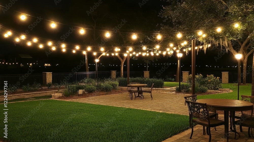 Obraz premium Create magical atmospheres in gardens using string lights.