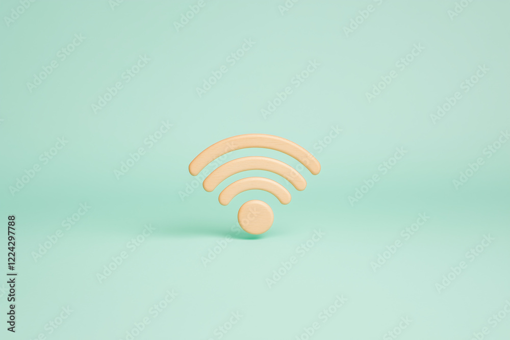 Obraz premium Minimalist Wireless Symbol: A clean and modern 3D rendering of a wireless signal icon rendered in a soft beige color against a muted aqua background.