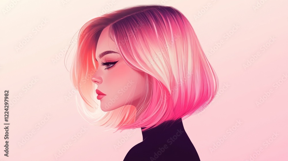 Pink Haired Girl Profile Digital Art Illustration: A Modern Feminine Portrait Pink Haired Girl Profile Digital Art Illustration: A Modern Feminine Portrait