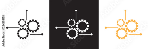 Gear settings  icon set. Containing optimization, sync, process, maintenance, configuration, etc. isolated on white and black background. vector illustration. EPS10