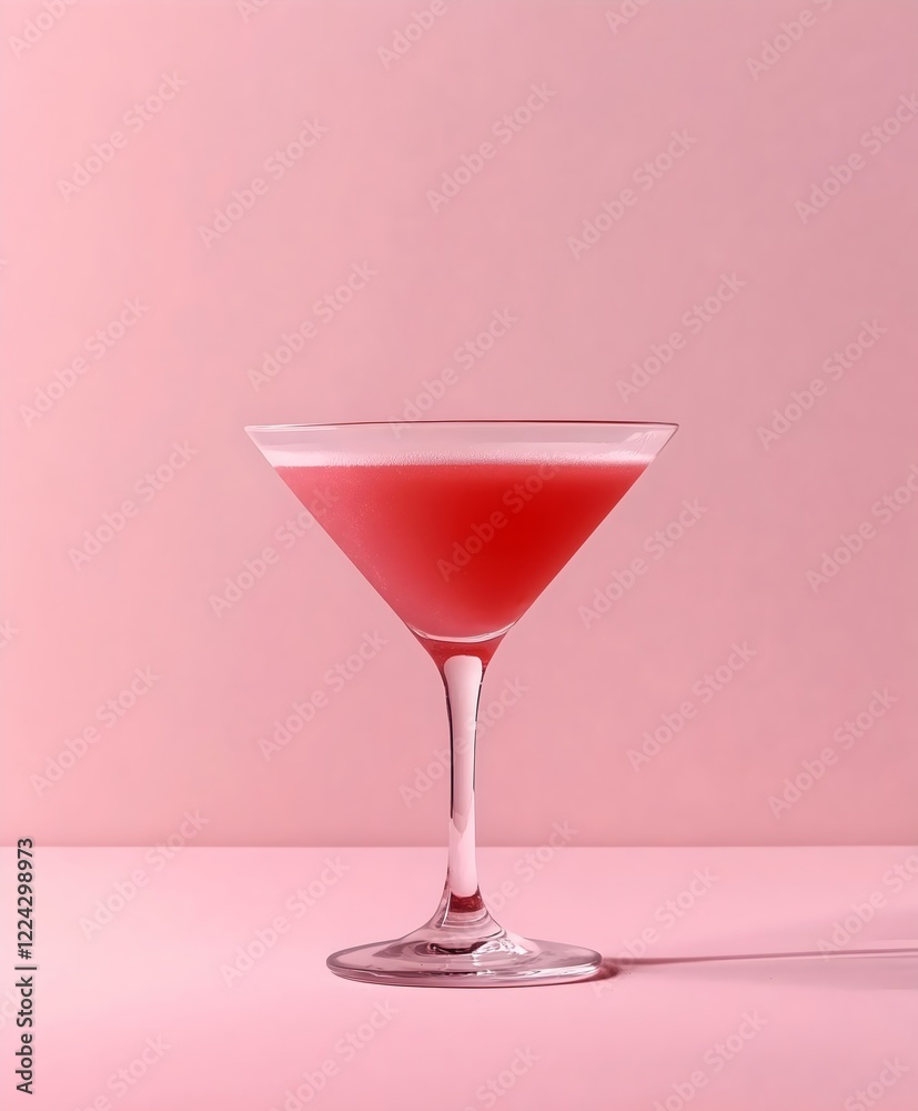 Elegant Martini Glass with Red Cocktail on Minimalistic Pink Background - Perfect for Bar, Party, and Luxury Drink Concepts Elegant Martini Glass with Red Cocktail on Minimalistic Pink Background - Perfect for Bar, Party, and Luxury Drink Concepts