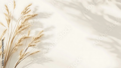 Dried Pampas Grass Shadows on Beige Background