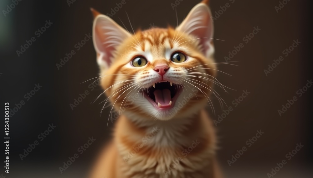 Funny smiling cat with a cute expression, Red background brings out the pet's colors. Funny smiling cat with a cute expression, Red background brings out the pet's colors.