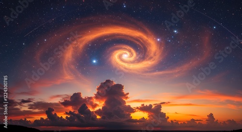 Sunset Galaxy Spiral Night Sky Landscape Photo photo