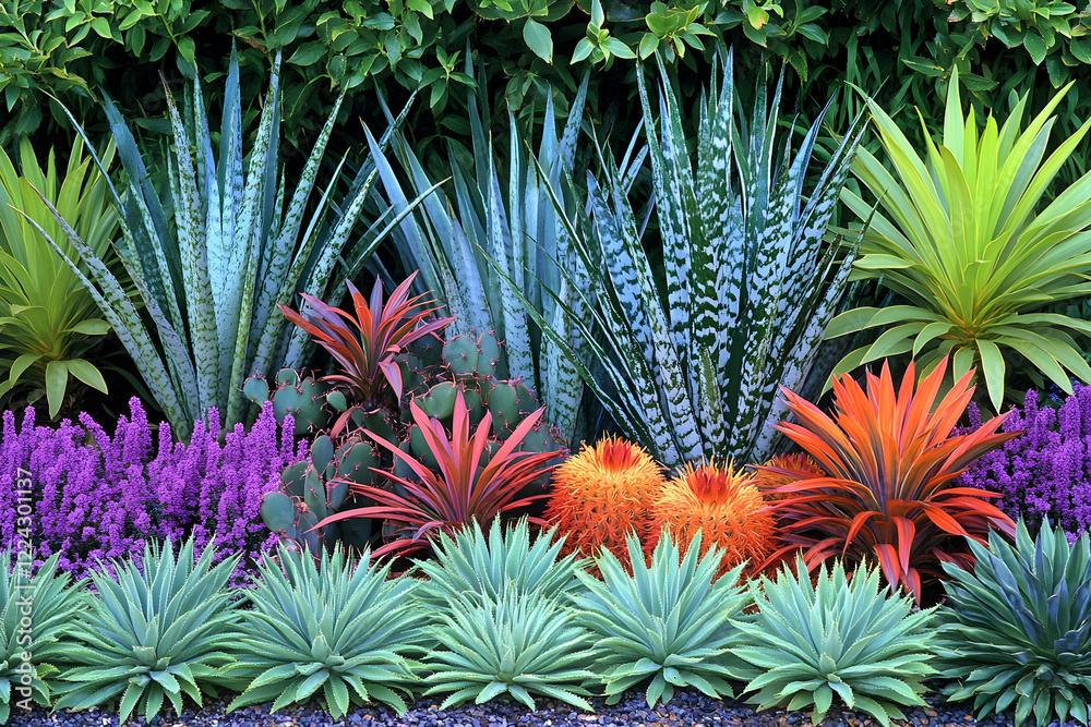 Vibrant Succulent Garden with Colorful Flowers and Lush Greenery Vibrant Succulent Garden with Colorful Flowers and Lush Greenery