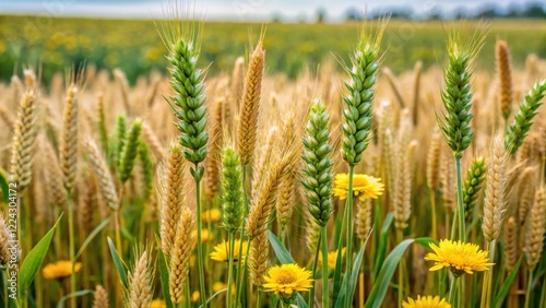 Wheat and tares growing together in a field, with wheat plants tall and green
