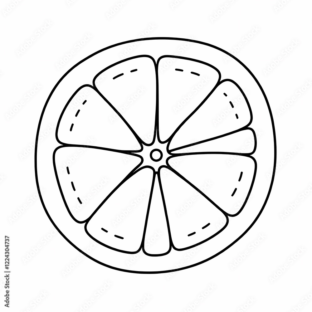 Simple Line Drawing of a Citrus Fruit Slice Simple Line Drawing of a Citrus Fruit Slice