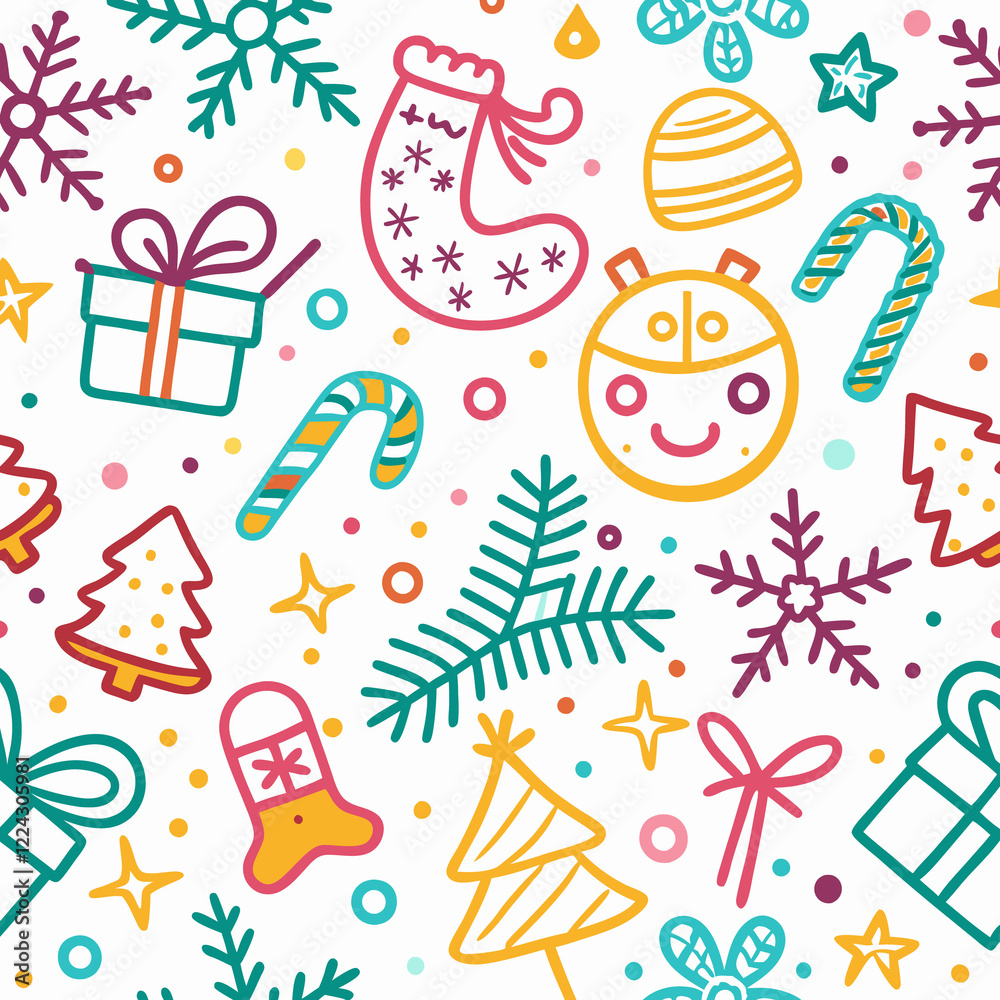 Colorful Christmas doodle seamless pattern. (3) Colorful Christmas doodle seamless pattern. (3)