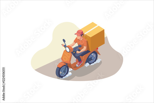 Motorcycle delivery man with packages illustration.