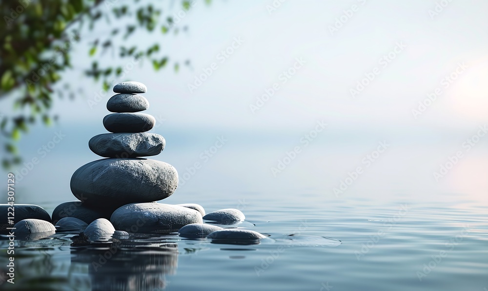 A copy space image of a quiet location is used to help with stress reduction and mental calmness during meditation, Generative AI. A copy space image of a quiet location is used to help with stress reduction and mental calmness during meditation, Generative AI.