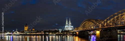 View of Rhine River in Cologne, with Dom Cathedral