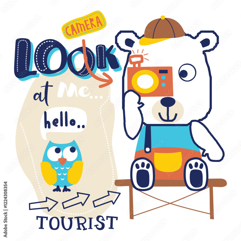 Illustration of a bear with a camera taking photos as a tourist. Travel concept
Illustration of a bear with a camera taking photos as a tourist. Travel concept