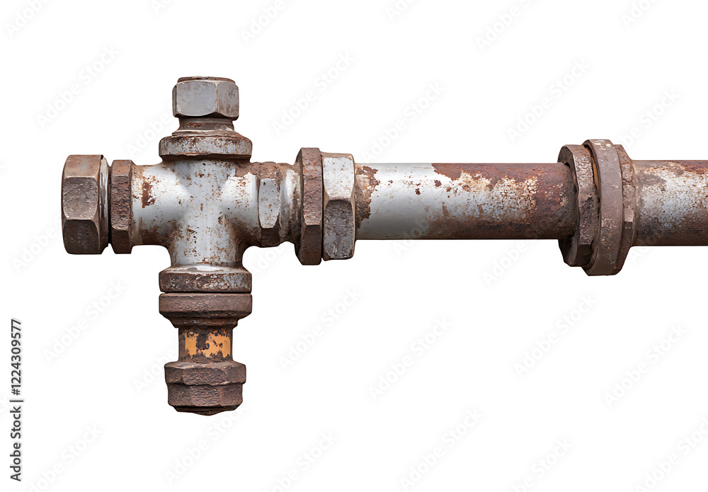Rusty metal pipe with fittings and valves. Rusty metal pipe with fittings and valves.