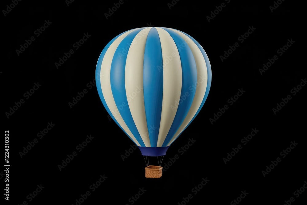 Fototapeta premium A Vibrant Blue And White Striped Hot Air Balloon Against A Black Background