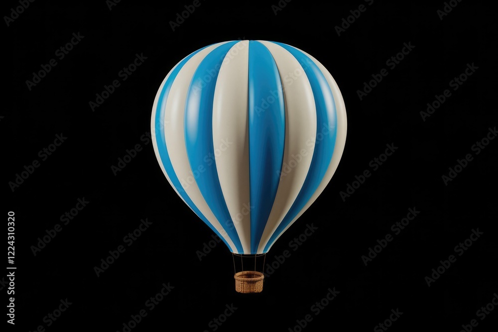 Naklejka premium A Vibrant Blue And White Striped Hot Air Balloon Against A Black Background