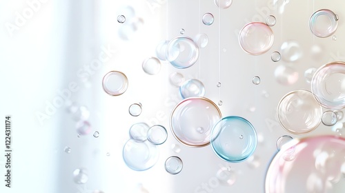 Colorful bubbles float against a soft, light background, creating a serene and dreamy atmosphere perfect for a peaceful visual experience.