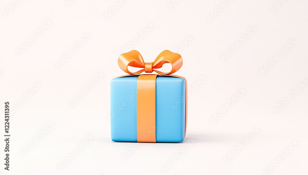 Fototapeta premium Brightly Colored Gift Box with Orange Ribbon on Light Background, Ideal for Celebrations
