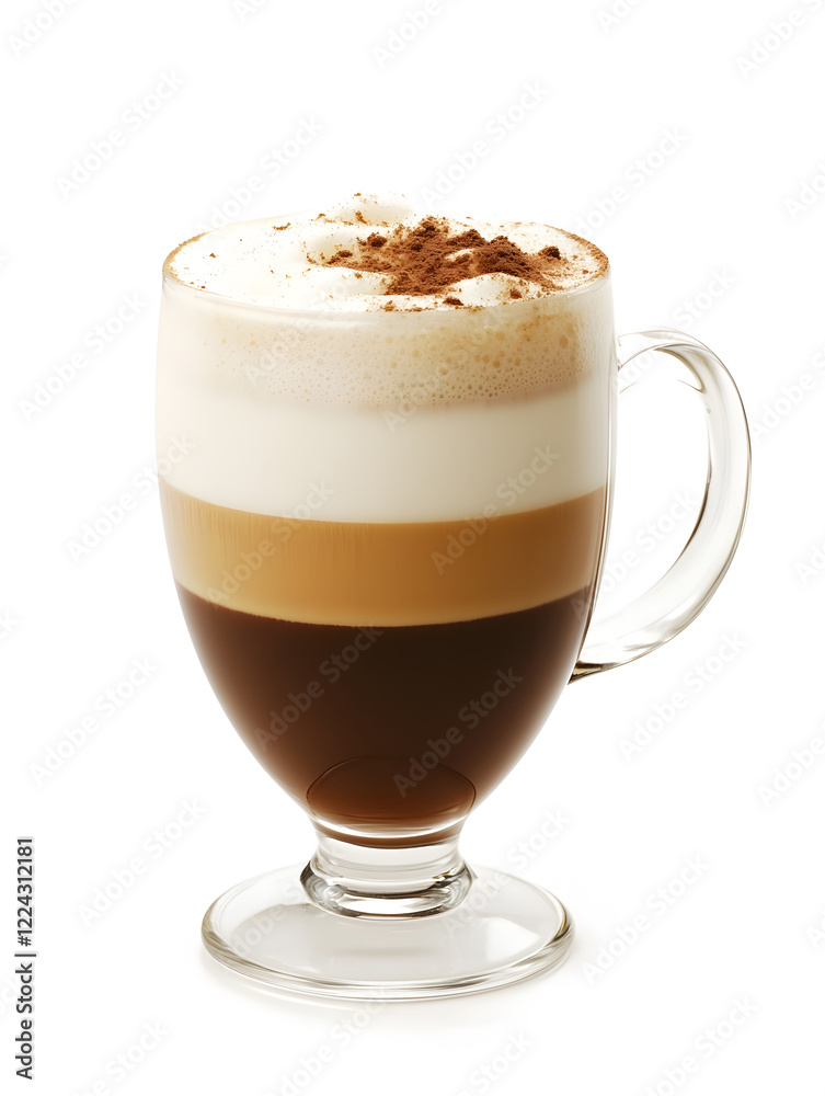 Delicious Layered Cappuccino in Elegant Glass Mug with Thick Foam Perfect for Coffee Lovers : Generative AI Delicious Layered Cappuccino in Elegant Glass Mug with Thick Foam Perfect for Coffee Lovers : Generative AI