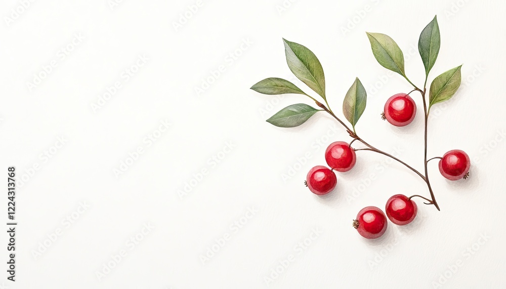 Fresh red berries with green leaves arranged on a clean white background for culinary use Fresh red berries with green leaves arranged on a clean white background for culinary use