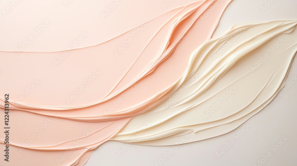 Obraz premium Fluid abstract curves in soft pink and cream hues, creating a serene and elegant visual for artistic and design projects.