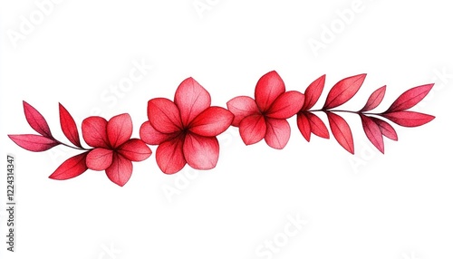 Vibrant red floral arrangement with delicate petals and leaves against a clean white background