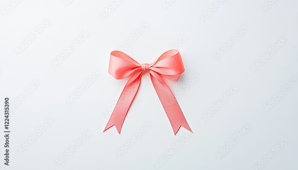 Elegant coral ribbon bow on a clean white background, ideal for gift wrapping and decoration Elegant coral ribbon bow on a clean white background, ideal for gift wrapping and decoration