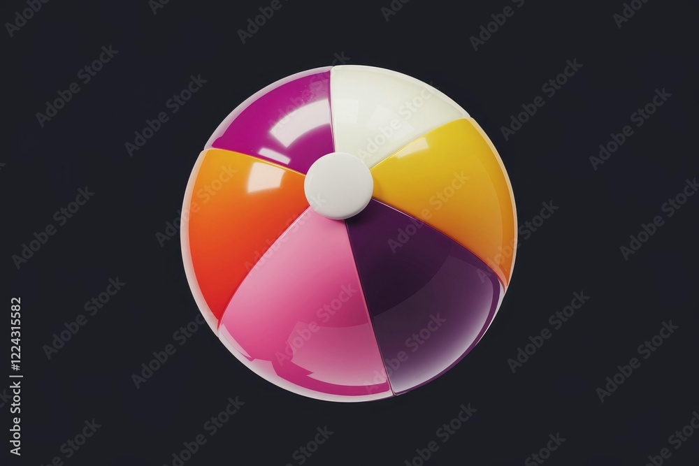 A Vibrant Multicolored Beach Ball Against a Dark Background A Vibrant Multicolored Beach Ball Against a Dark Background