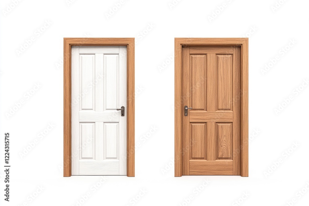 Two distinct interior doors showcasing different styles and finishes against a white background