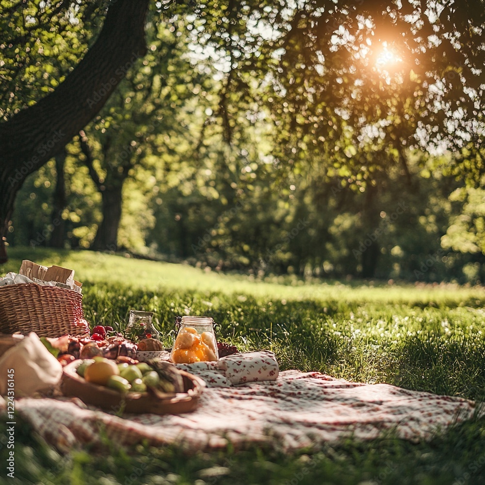 Sunny picnic in lush green park. Sunny picnic in lush green park.