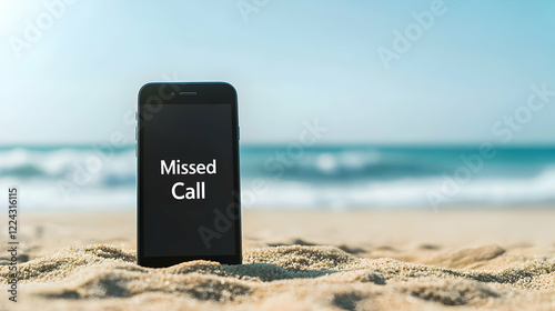 Missed call notification on mobile phone beach photography coastal environment close-up communication disconnect photo