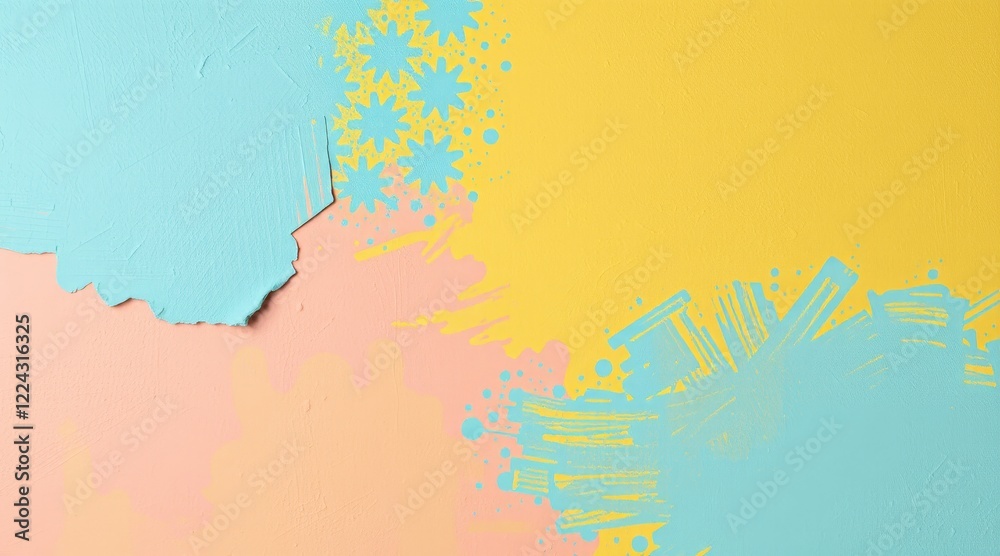 Obraz premium Colorful abstract collage with teal, yellow, and pink, textured background