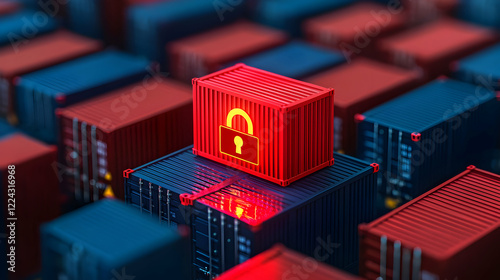 Secure shipping containers global ports digital security industrial environment aerial view logistics management