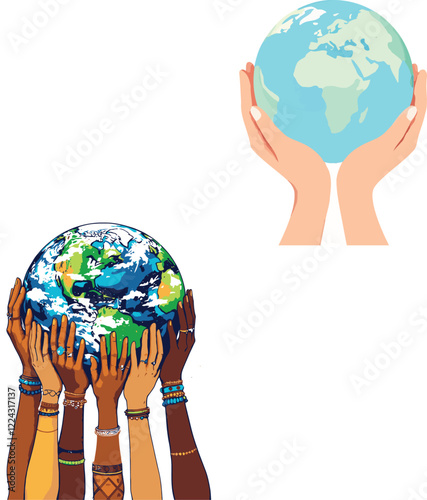 Hands holding earth globe showing environmental protection and teamwork
