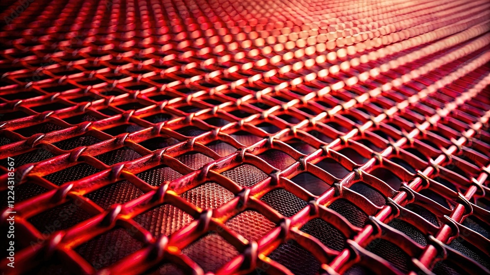 Fototapeta premium Red Metal Grid Background Texture - Industrial Abstract Photography