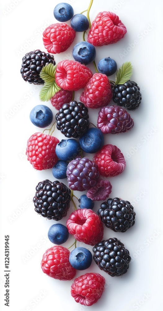 Fresh Ripe Berries Collection of Raspberry Blackberry and Blueberry Isolated on White Background Fresh Ripe Berries Collection of Raspberry Blackberry and Blueberry Isolated on White Background