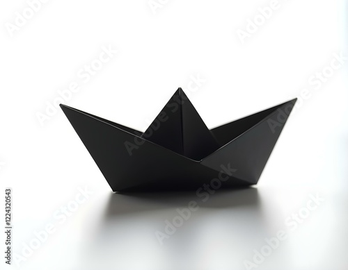 Black silhouette folded paper boat flat vector illustration on a clean white background, emphasizing its delicate structure and smooth lines, ready for mockup use. No brand, no logo, maintaining a min