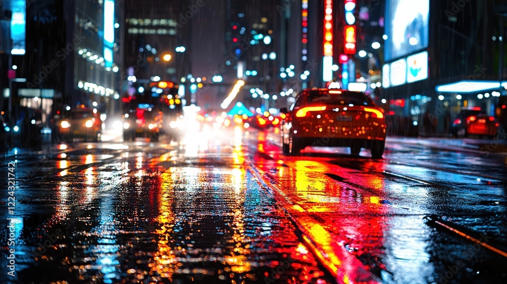 Obraz premium Rainy City Nightscape