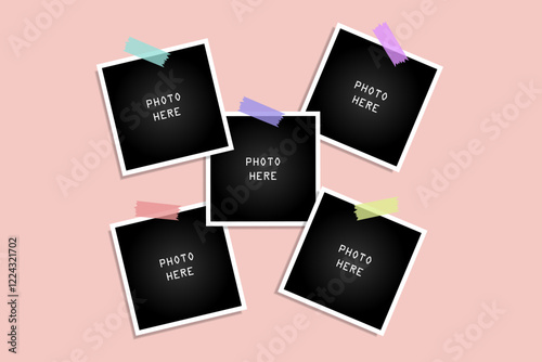 Empty photo frame collection mood board collage template design