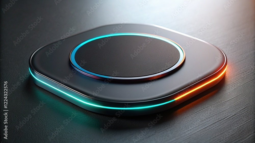 Silhouette of Wireless Charging Pad with Fast Charging Feature, Sleek Design on Dark Background Silhouette of Wireless Charging Pad with Fast Charging Feature, Sleek Design on Dark Background