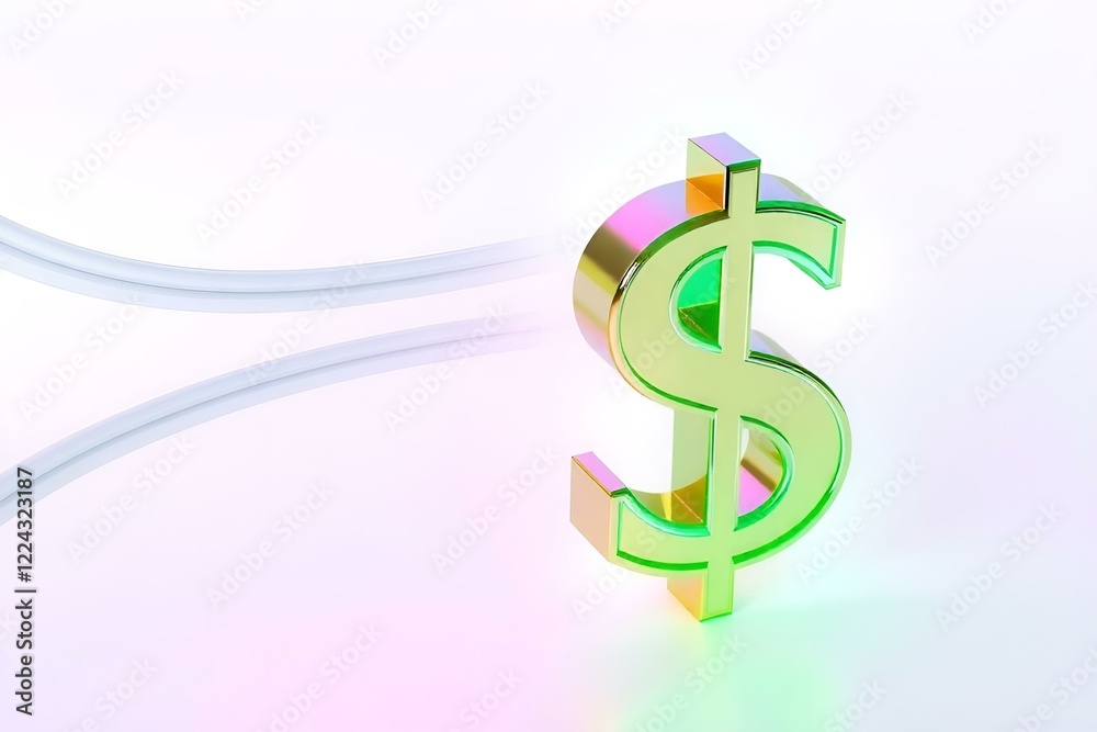 Obraz premium 3D shiny dollar sign with colorful reflections on a light background 